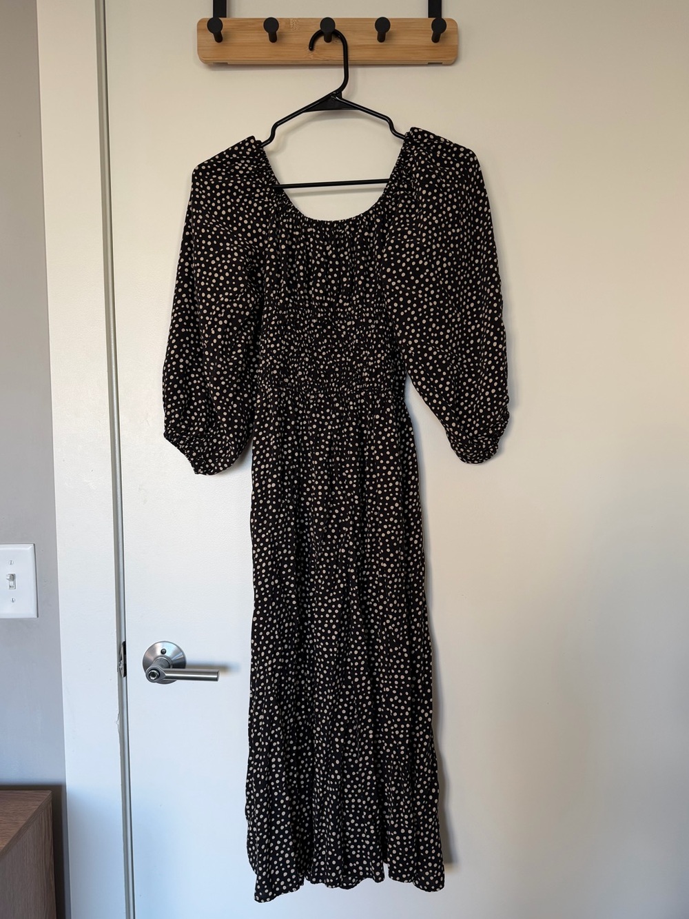 LOFT Black Maxi Dress with Ivory Polka Dots